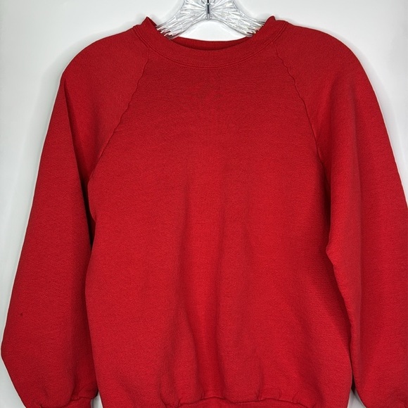 Vintage Fruit Of The Loom Red Blank Raglan Sleeve Crewneck Sweatshirt Medium - Picture 2 of 10